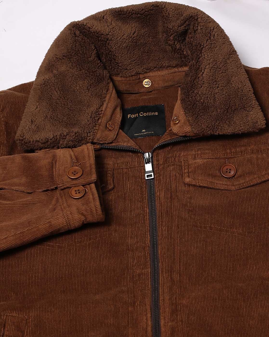 Men's Regular Fit Cautery Jacket With Detachable Faux Fur Collar